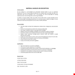Material Handler Job Description example document template