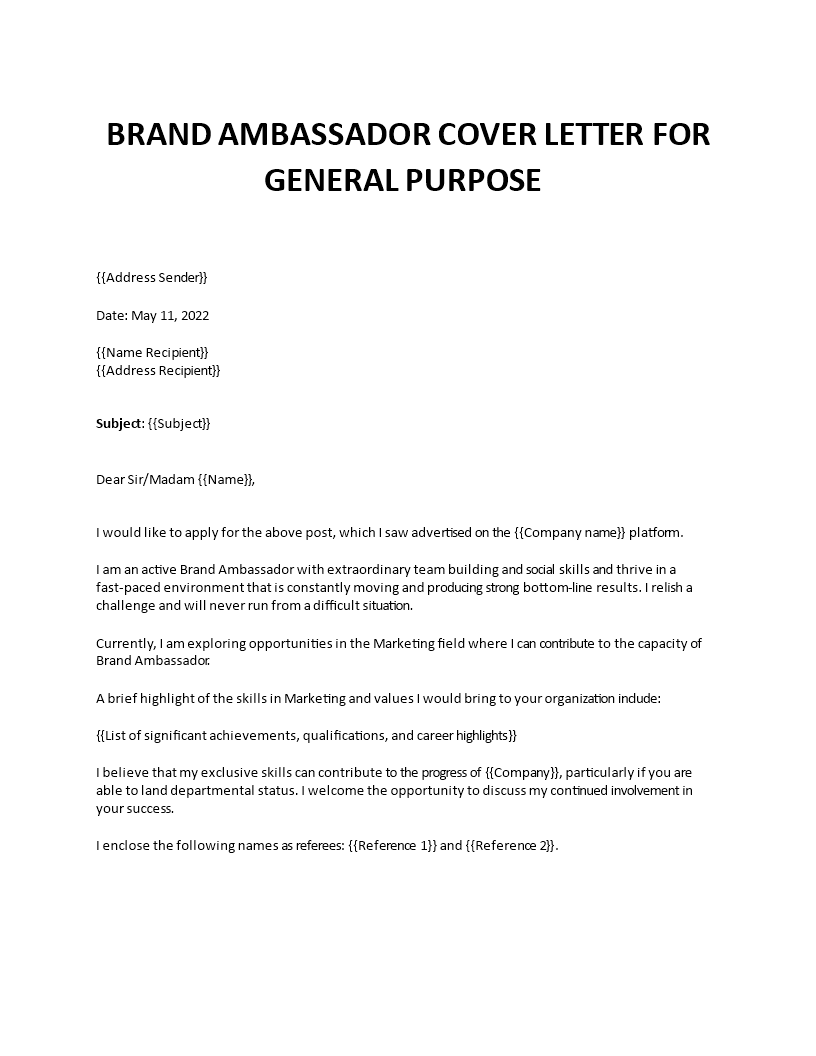 brand ambassador cover letter