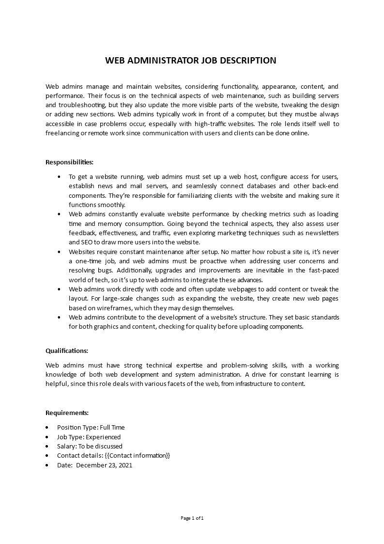 web admin job description Main Image web admin job description