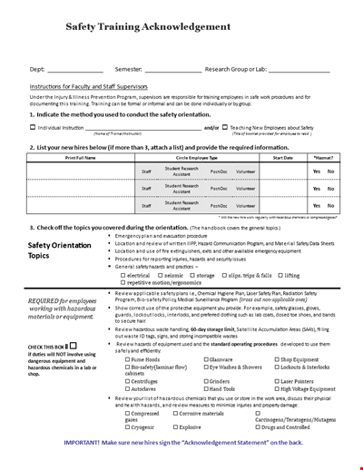 Safety Training Acknowledgement Letter Template Doc