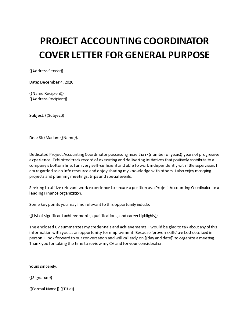 project coordinator cover letter