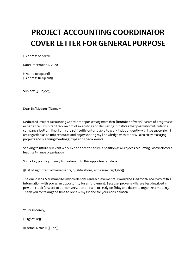 application letter for project coordinator