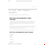Resignation Letter Template for Part Time Job - Example Notice Letter example document template