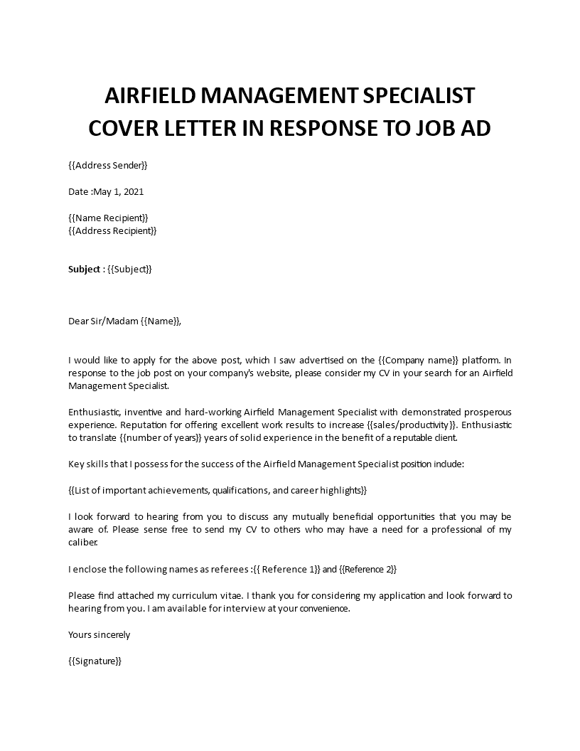 airfield management specialist cover letter