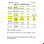 Printable Elementary Scholar Bowl Schedule - Aviston example document template