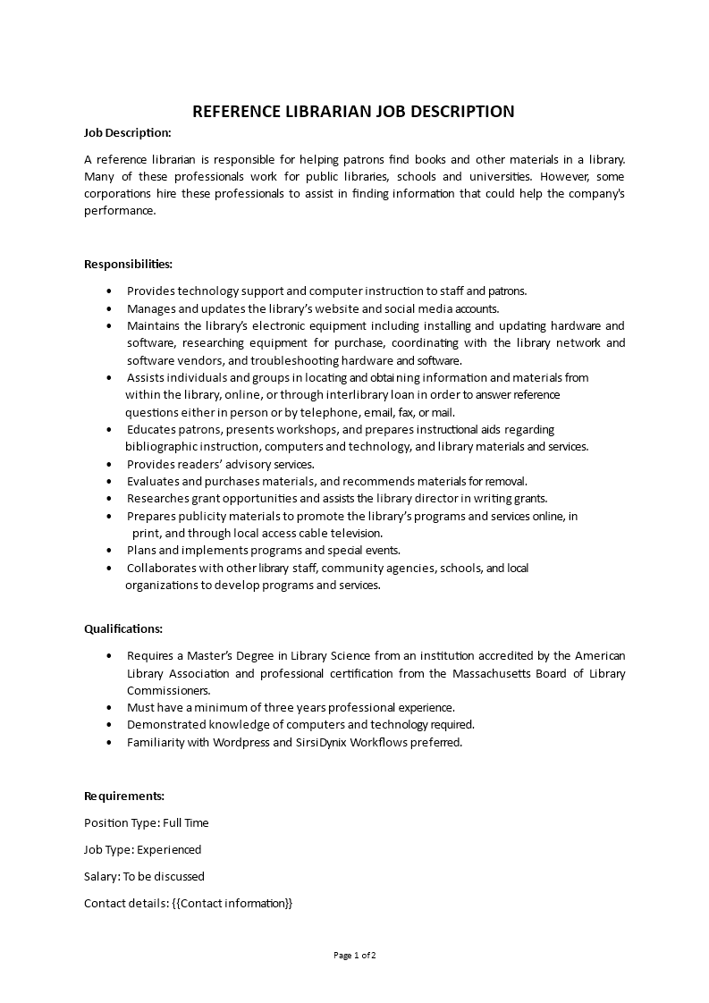 reference librarian job description Main Image reference librarian job description