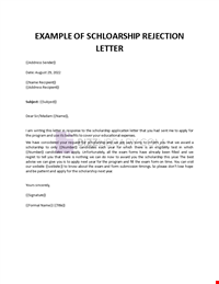 Rejection Scholarship Letter Template