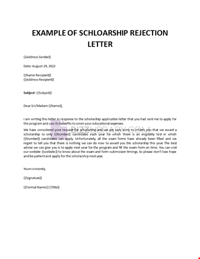 Rejection Scholarship Letter Template