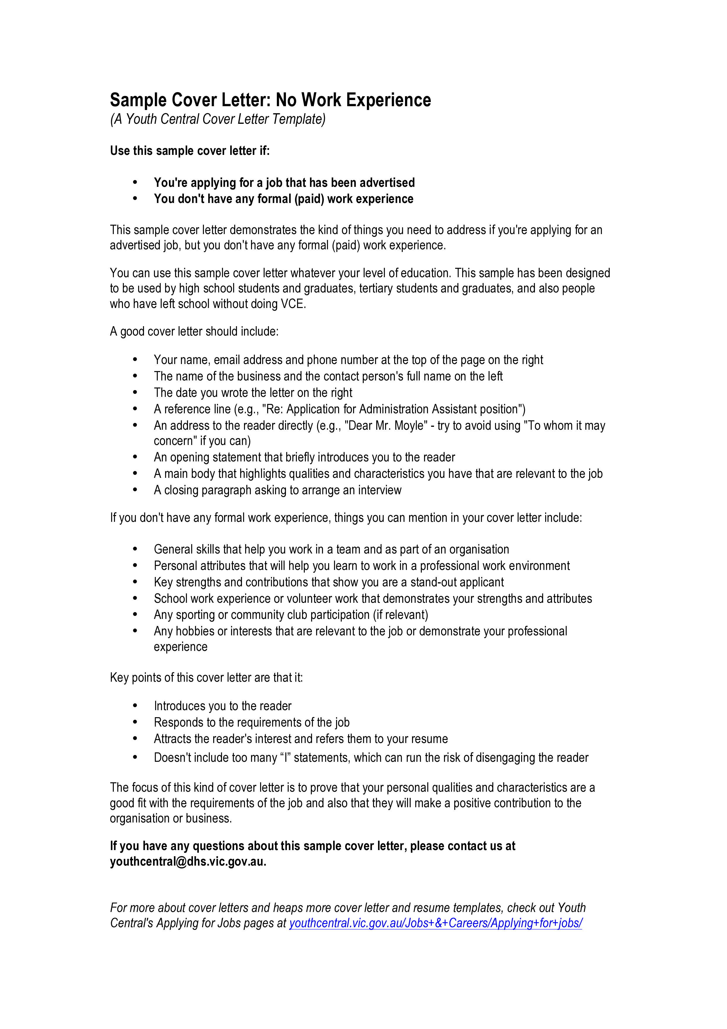 No Experience Cover Letter