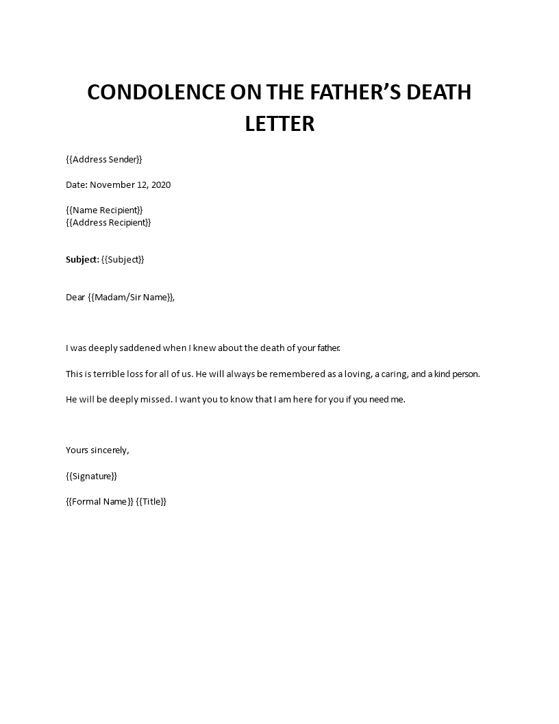 condolence father death template