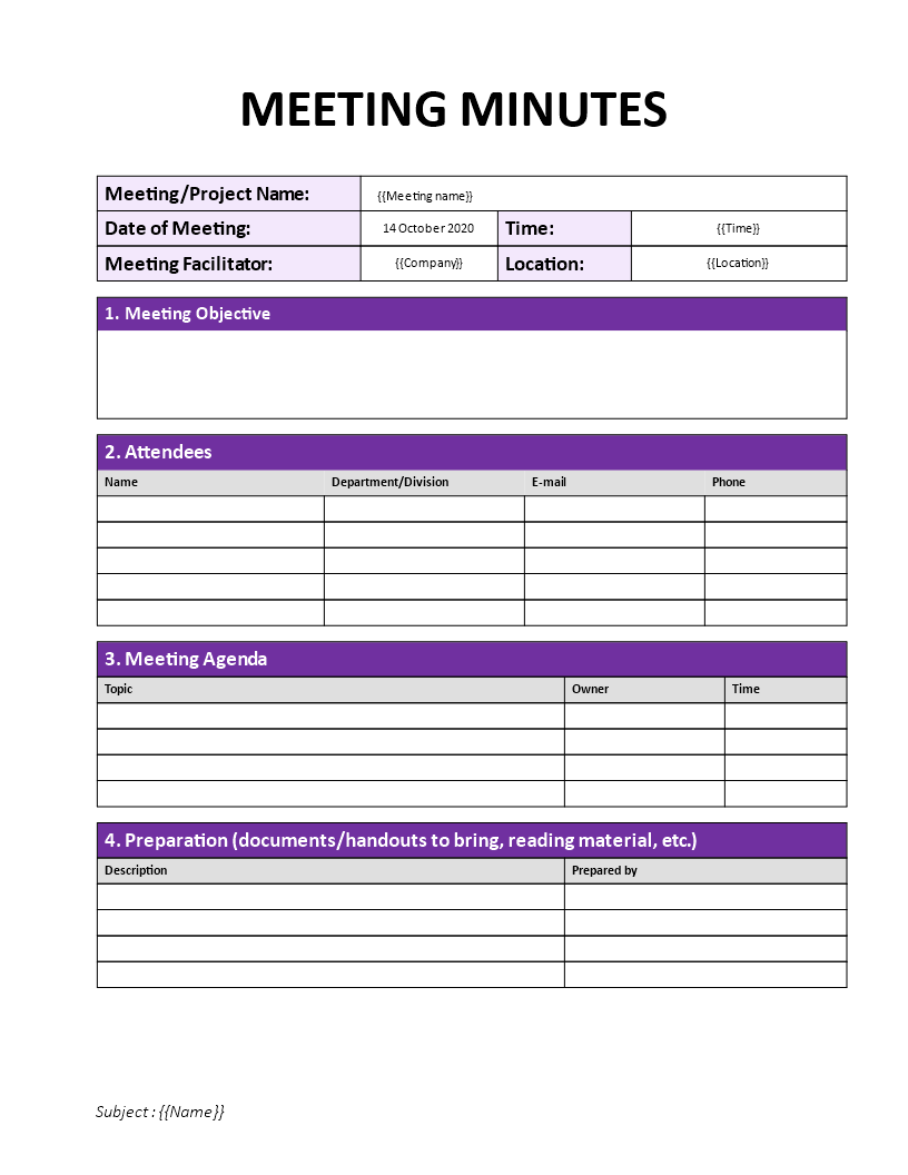 Meeting Minutes Template For Taking Minutes In A Meeting Template