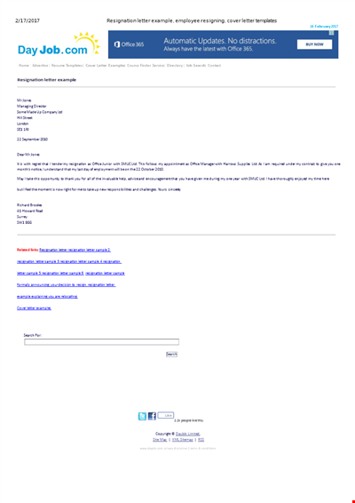 Resignation Letter In PDF Template - Sample & Example