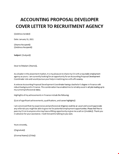 Accounting Proposal Developer Cover letter