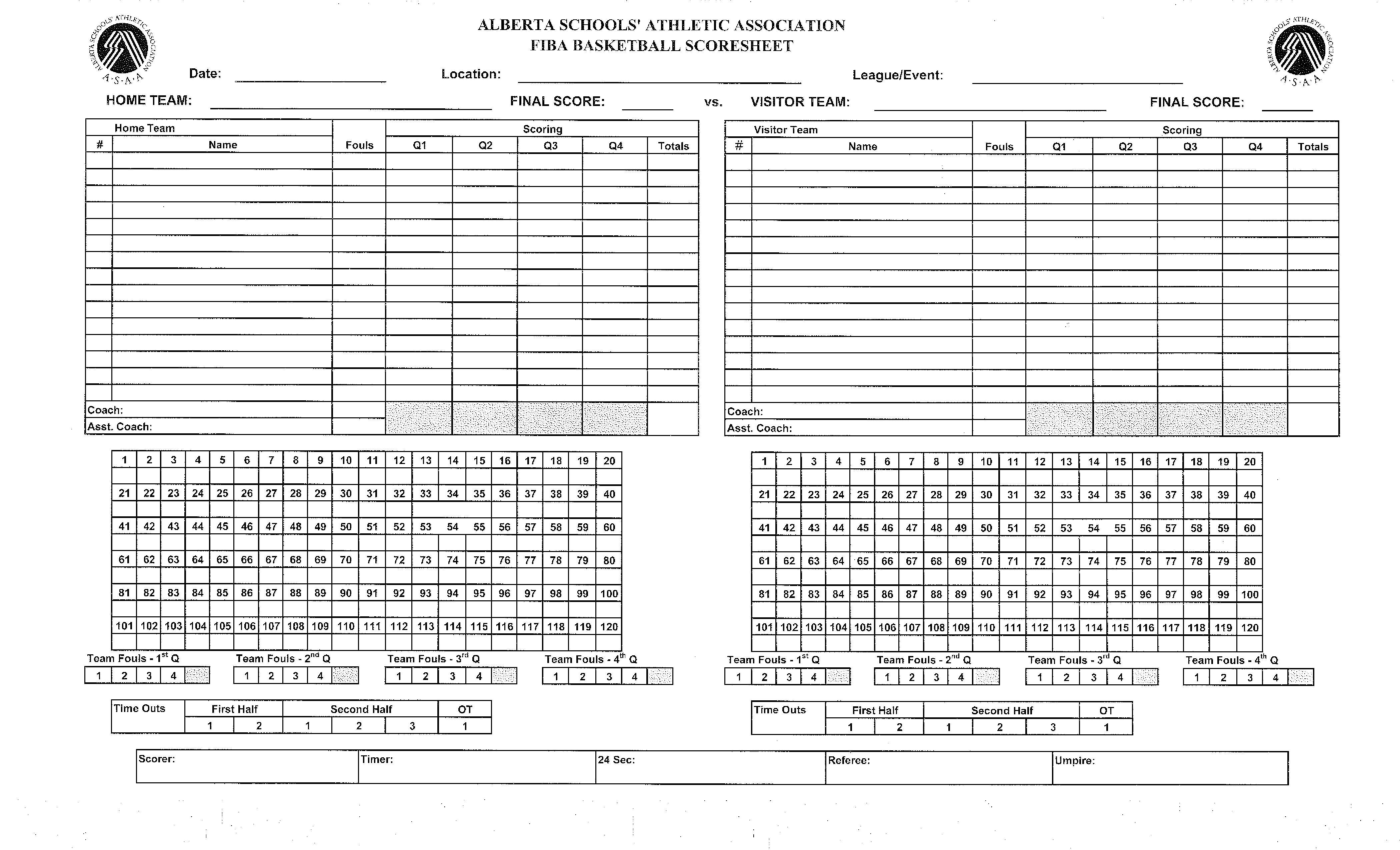 Printable Basketball Score Sheet Template