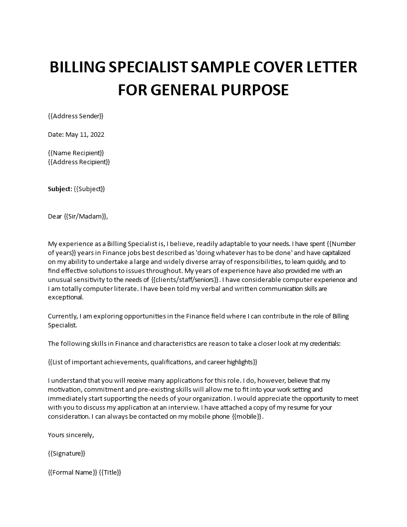 billing specialist sample cover letter Main Image billing specialist sample cover letter