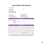 Job Estimate Form Template example document template