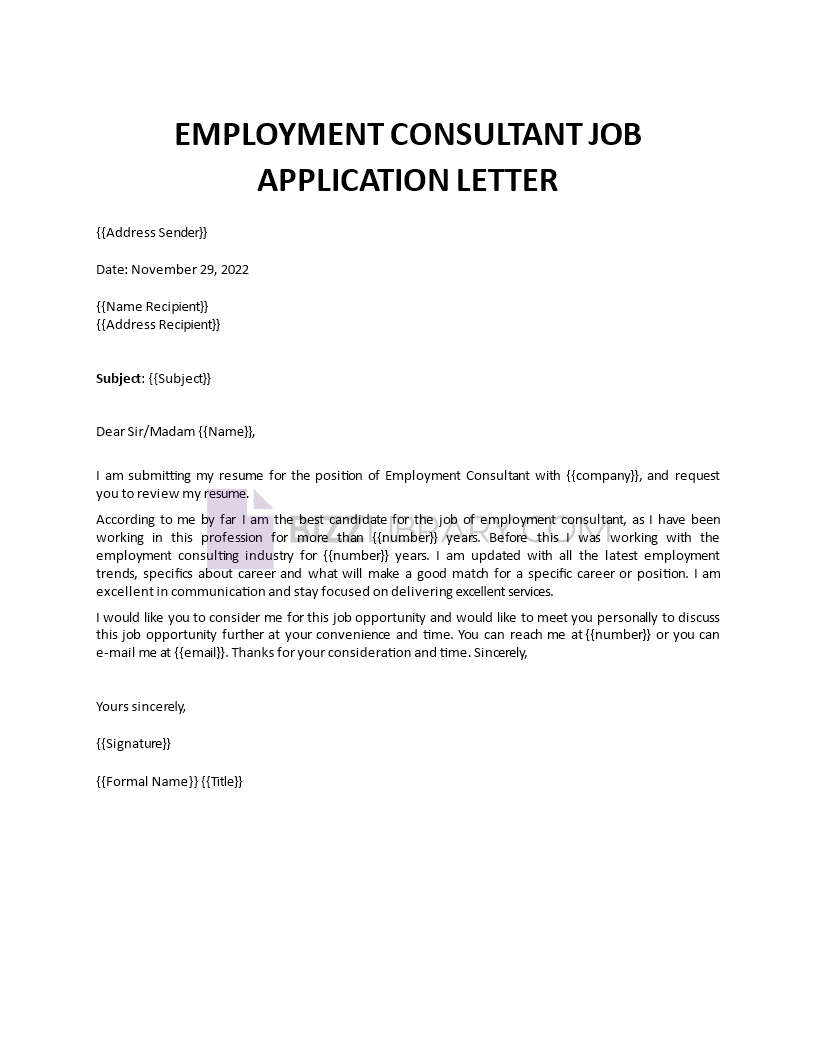 hr consultant job application letter template