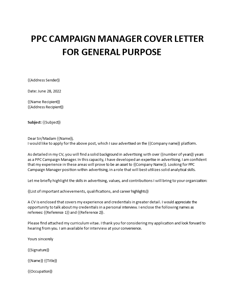 ppc campaign manager application letter