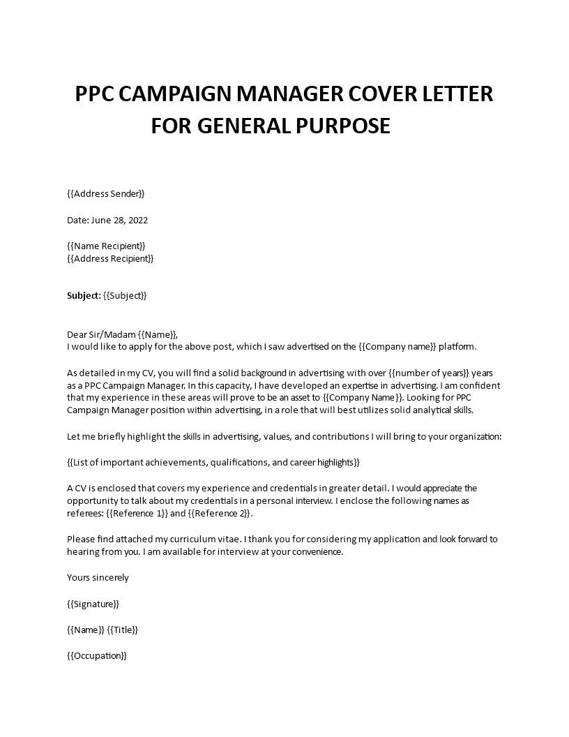 ppc campaign manager application letter Main Image ppc campaign manager application letter template