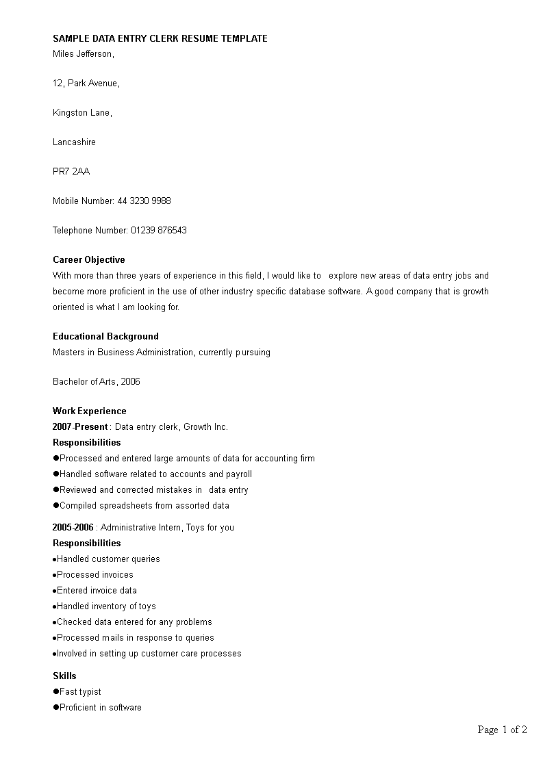 Data Entry Clerk Work Resume Data Entry Clerk Work Resume