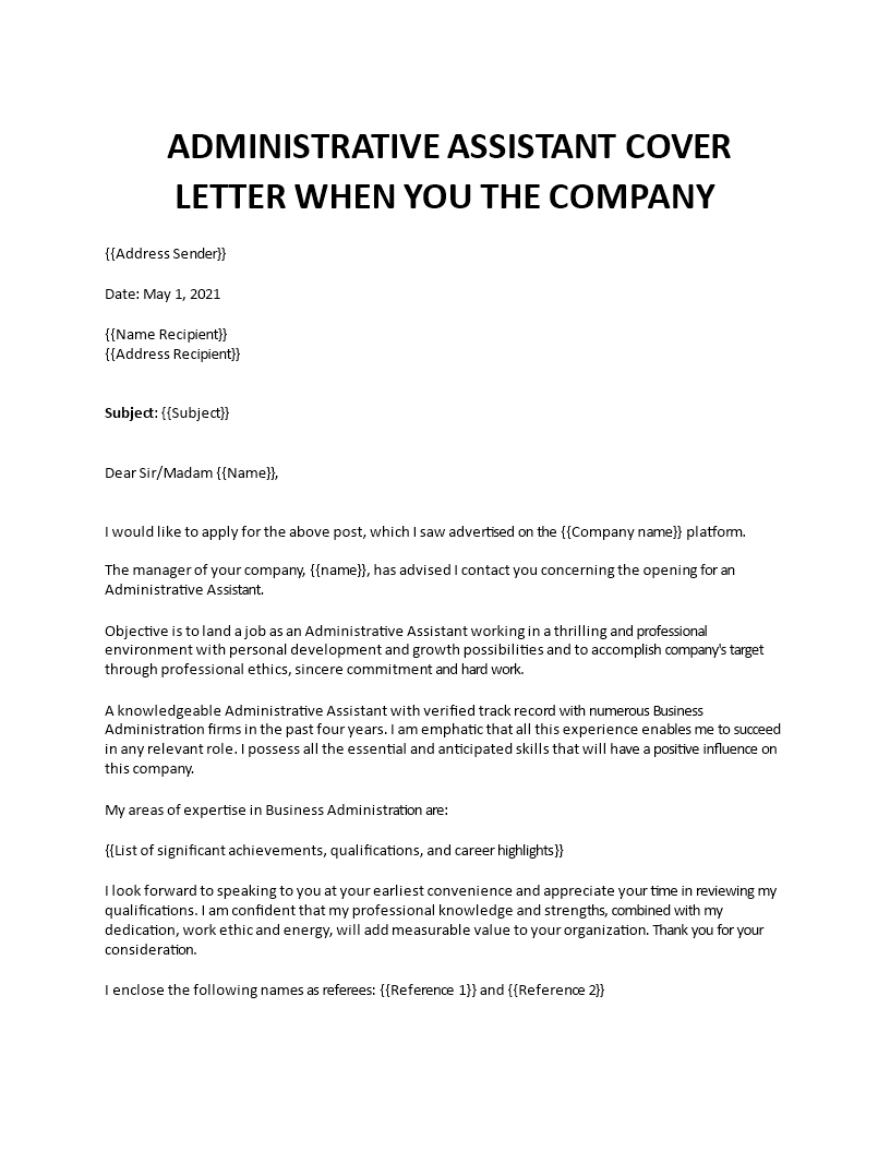 Admin Assistant Cover letter Pertaining To Cover Letter Template For Office Assistant
