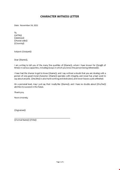 Character Witness Letter Template