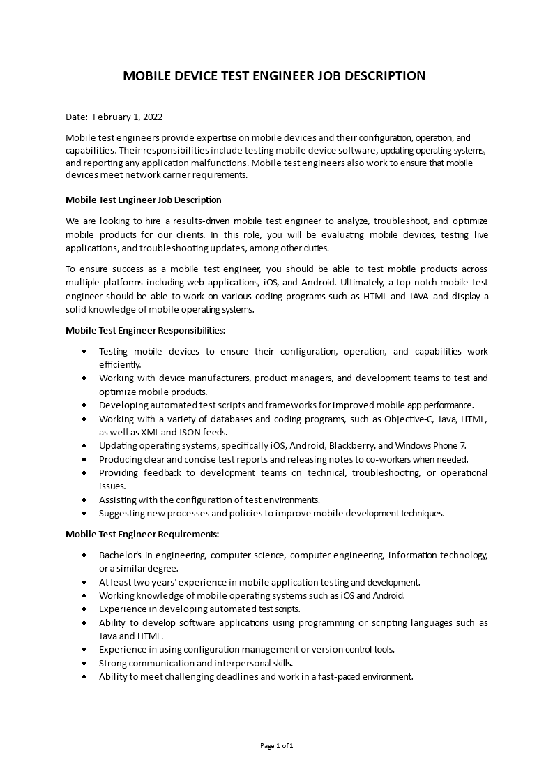 mobile device test engineer job description Main Image mobile device test engineer job description