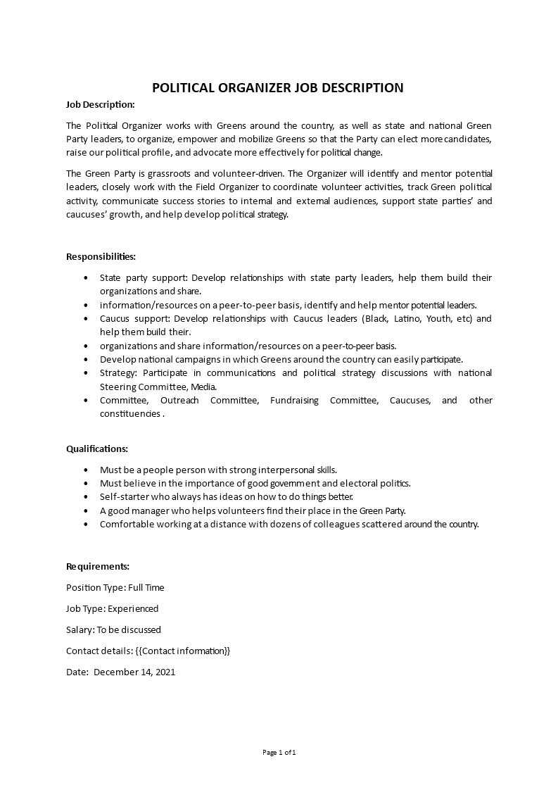 political organizer job description Main Image political organizer job description