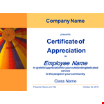 Presenting Company's Certificate of Appreciation for Outstanding Work example document template