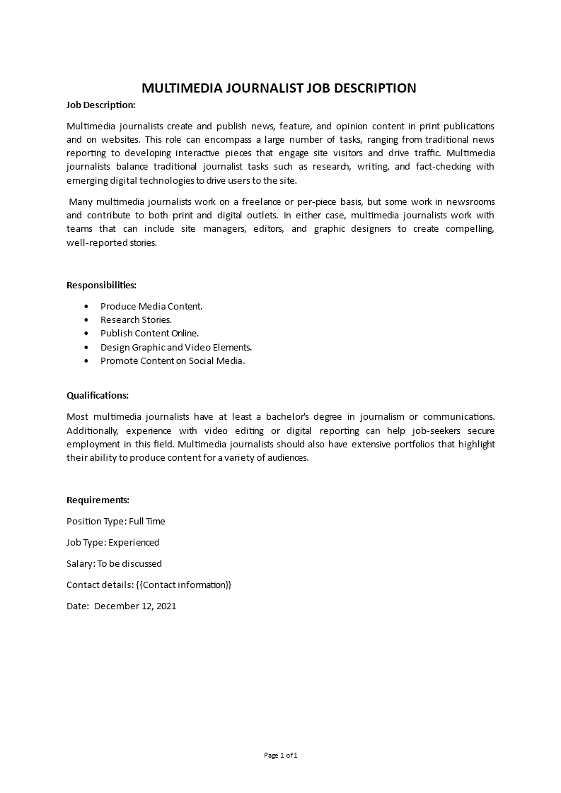 multimedia journalist job description Main Image multimedia journalist job description