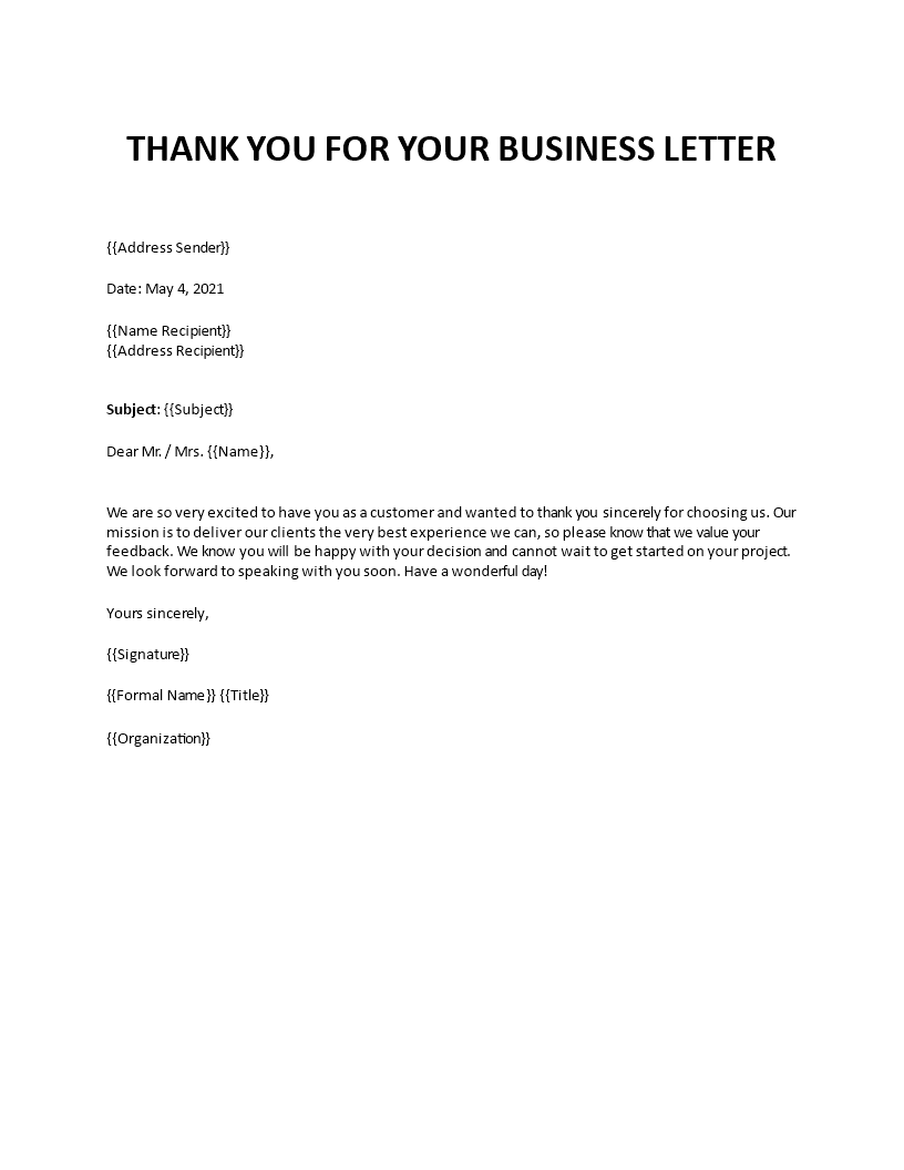 thank you for your business letter