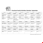 Preschool Monthly Family Activities Calendar Template example document template