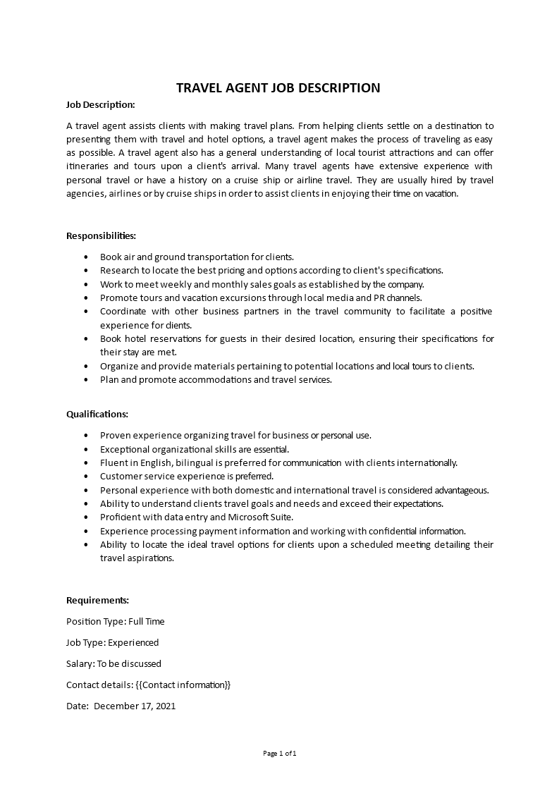 travel agent job description Main Image travel agent job description