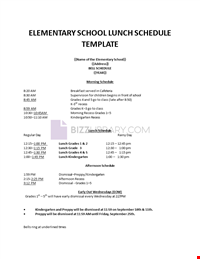 Elementary School Lunch Schedule