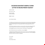 Escrow Assistant Cover letter to recruitment agency example document template