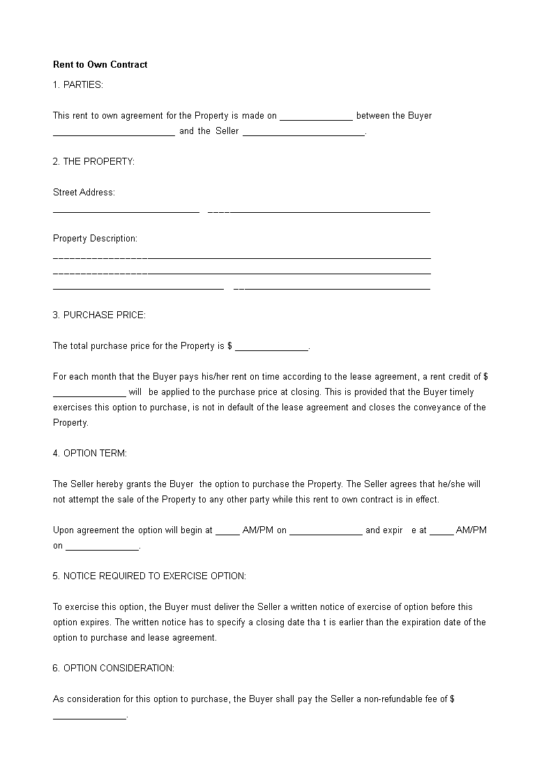 Rent To Own Real Estate Contract Rent To Own Real Estate Contract