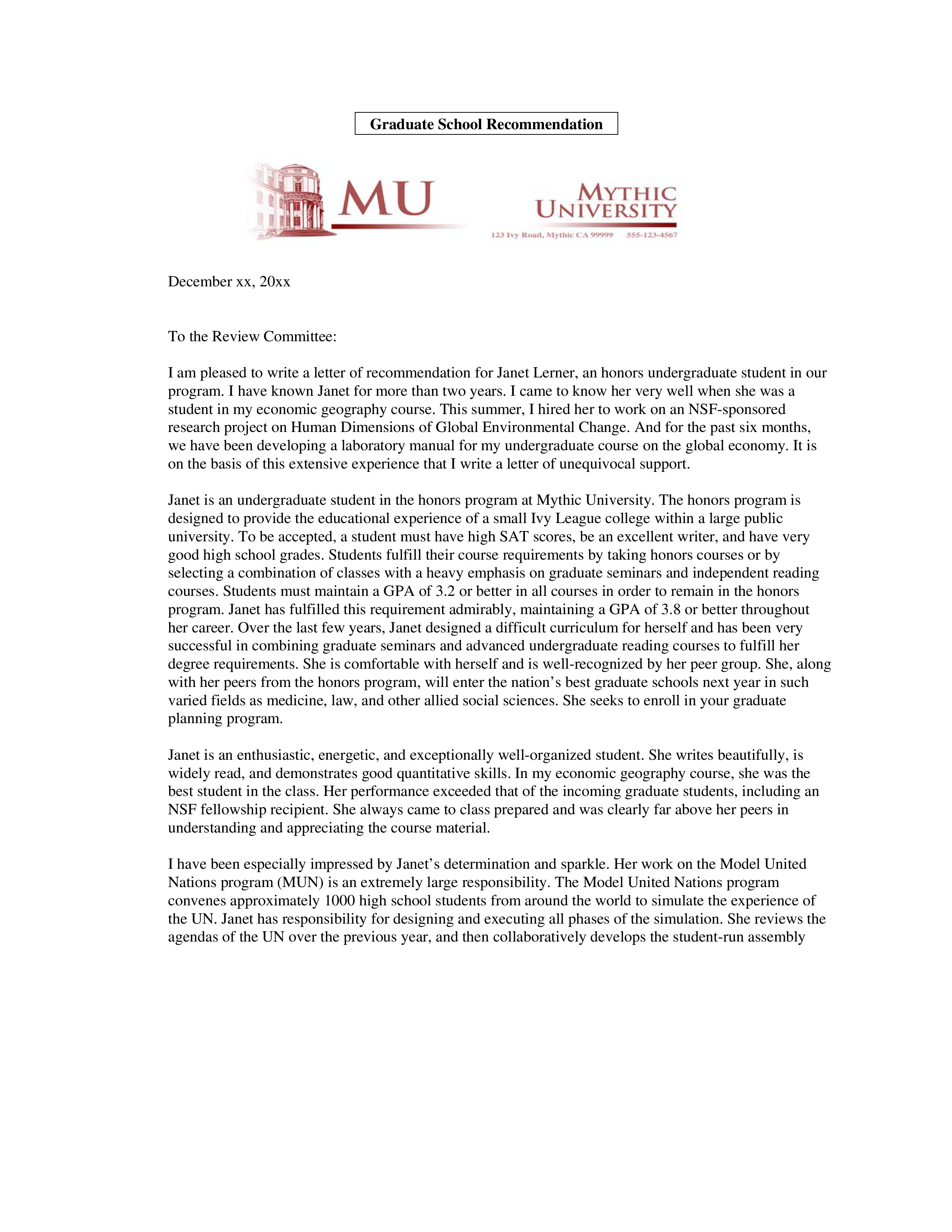 Graduate School Academic Recommendation Letter graduate-school-academic-recommendation-letter