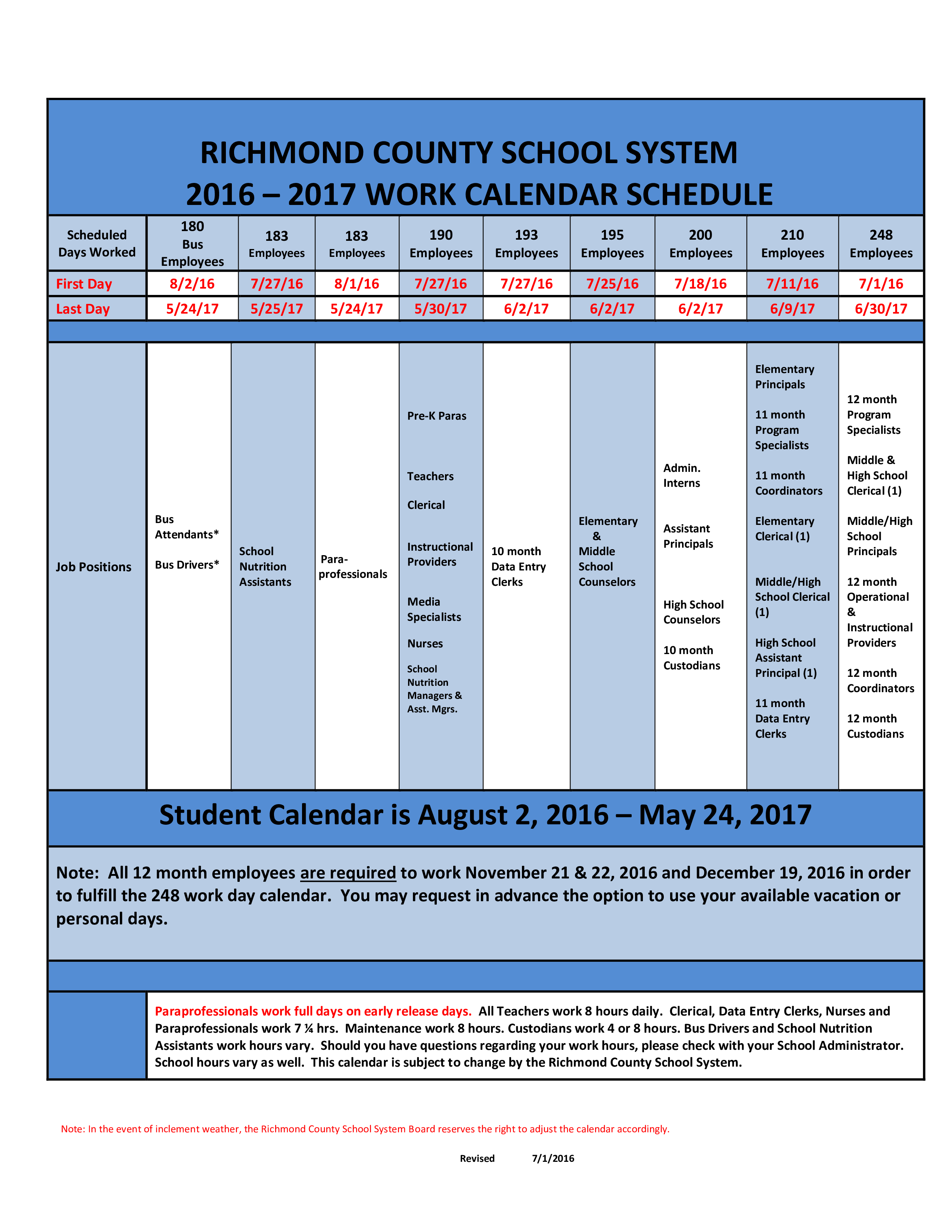 Employee Calendar School Employees Monthly Hours Manage Schedules