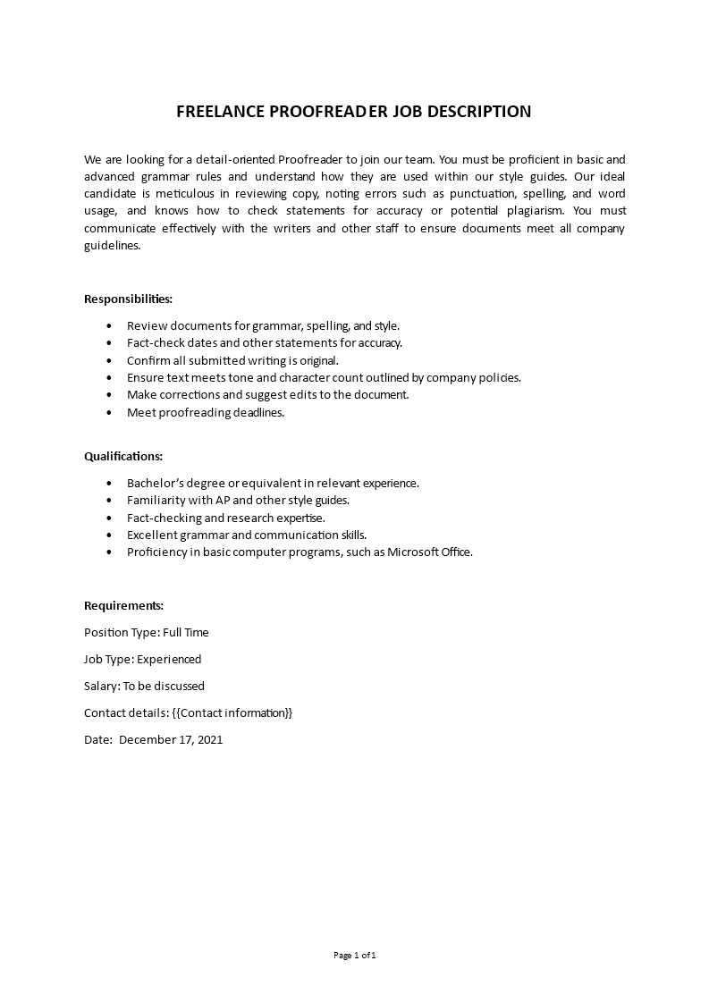 freelance proofreader job description Main Image freelance proofreader job description