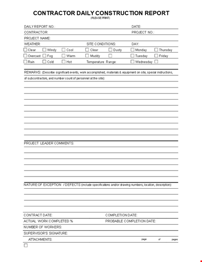 Daily construction report template