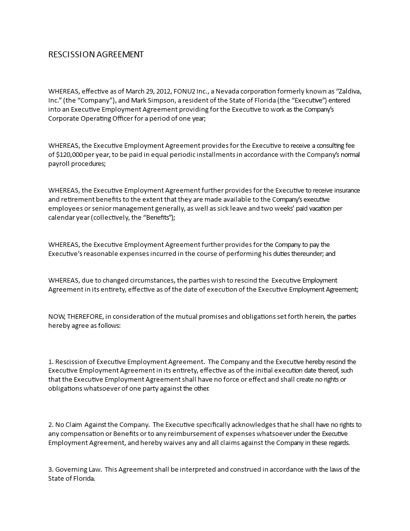 Rescission Agreement: A Comprehensive Agreement for Executives and Parties Rescission Agreement: A Comprehensive Agreement for Executives and Parties