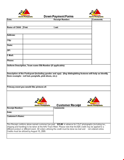 Secure your purchase with a Down Payment - Event Receipt