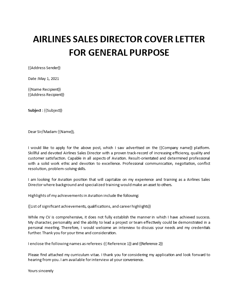 airlines sales director cover letter