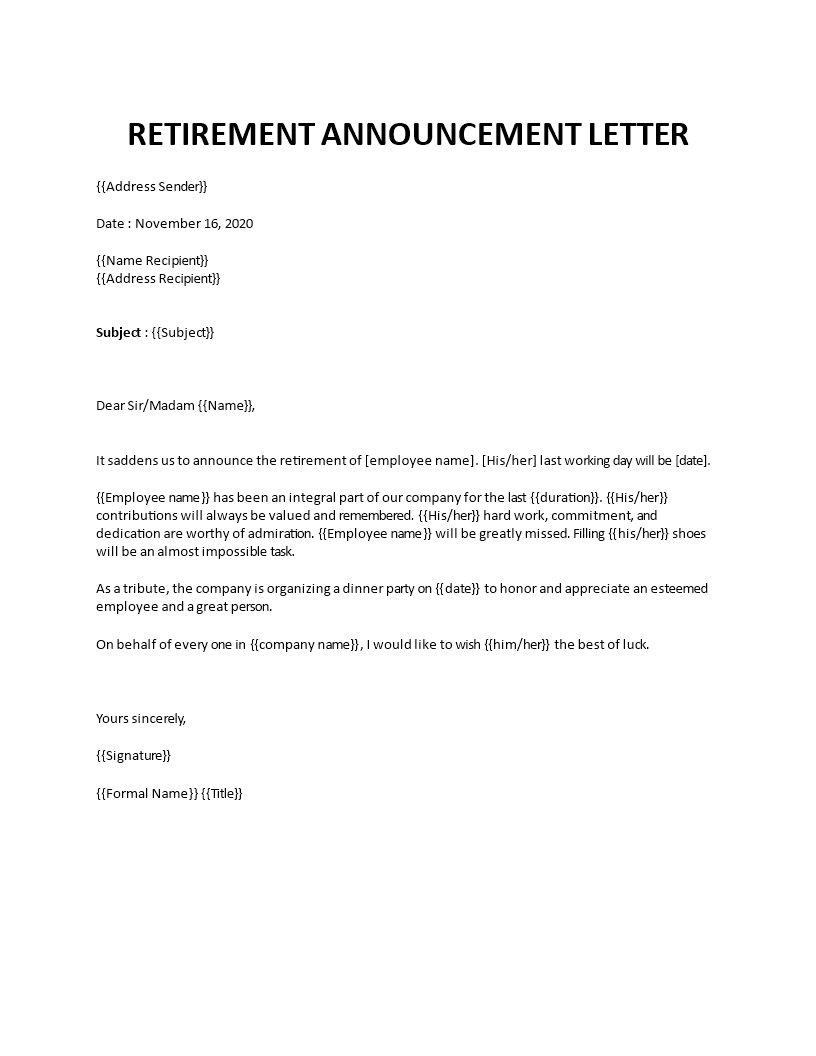 retirement letter to employee thank you template