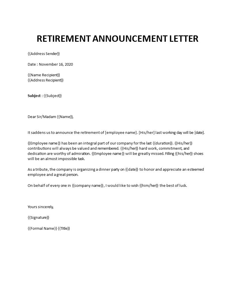 Retirement letter to employee thank you