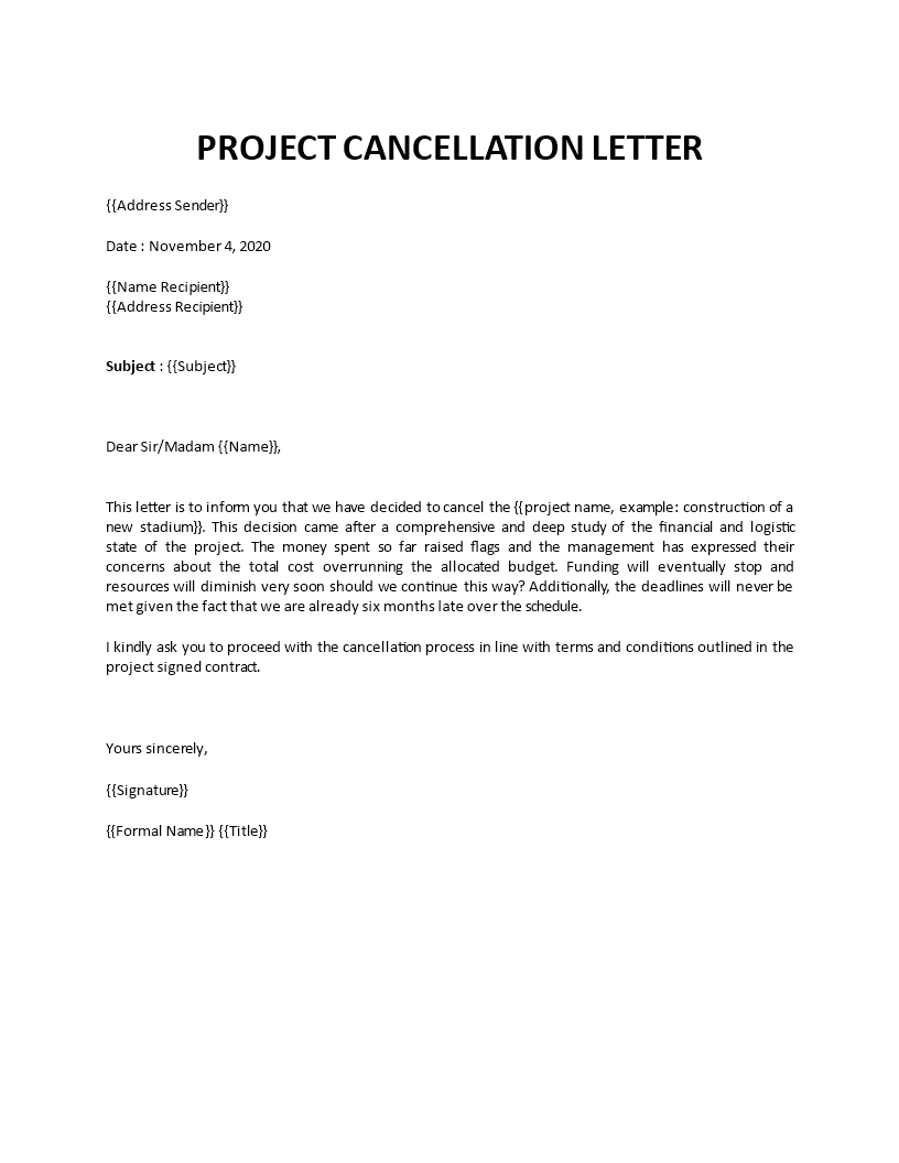 project cancellation letter template