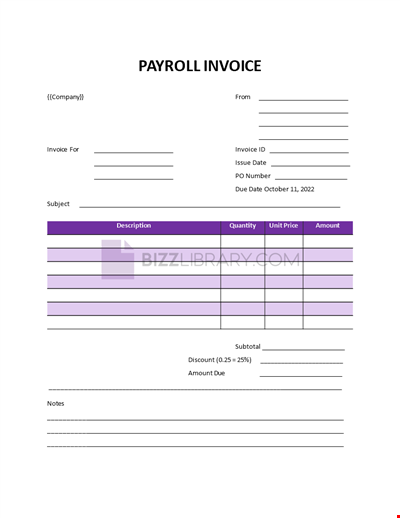 Invoice for payroll of the company