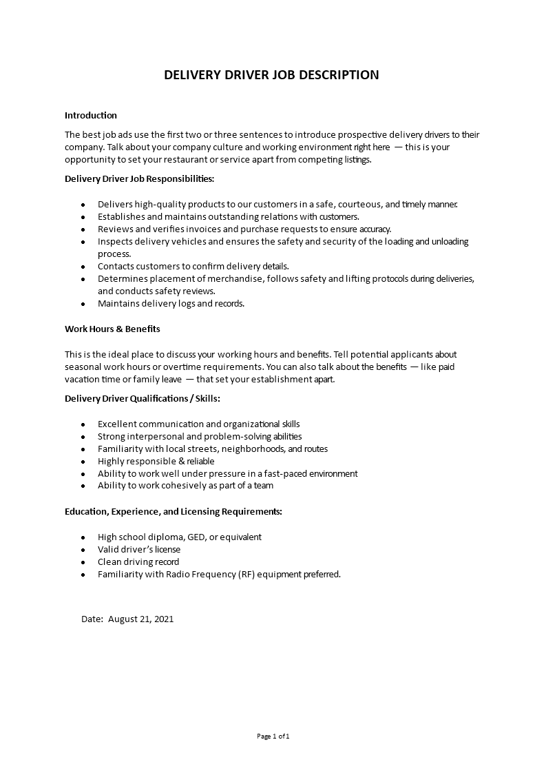 delivery driver job description Main Image delivery driver job description