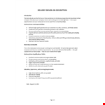 Delivery Driver Job Description example document template