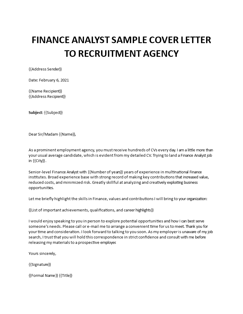 finance analyst application letter template